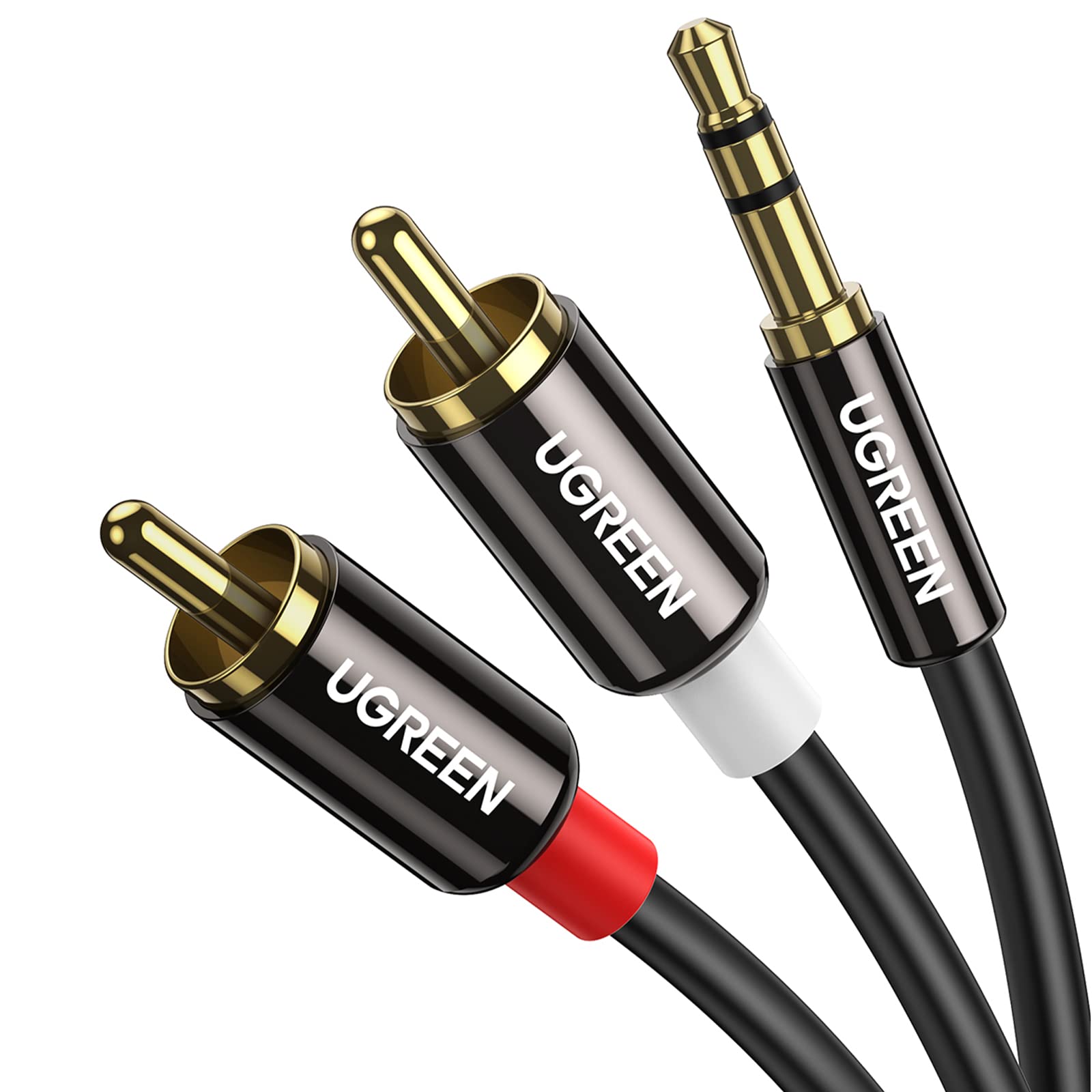 UGREEN 3.5mm to RCA Cable, 6.6FT RCA Male to Aux Audio Adapter HiFi Sound Headphone Jack Adapter Metal Shell Y Splitter Auxiliary Cord 1/8 Connector for Phone Speaker MP3 Tablet HDTV