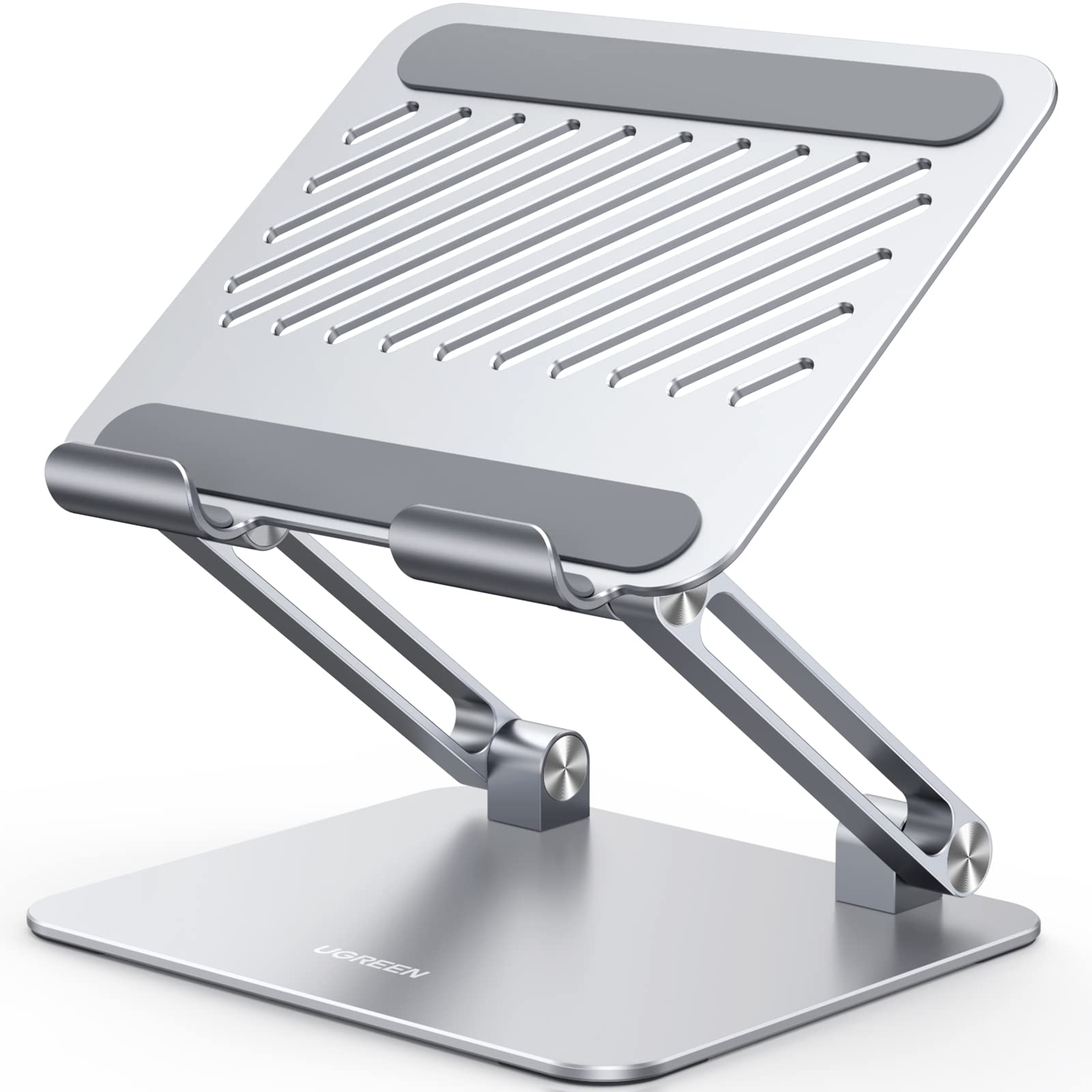 UGREEN Tablet Stand Holder for Desk Dual Rod Support Aluminum Tablet Holder Adjustable Multi-Angle Home Office Accessories Compatible with iPad Pro 13 12 11 10.5 Air Mini 5 4 3 2 Phone E-Reader Silver