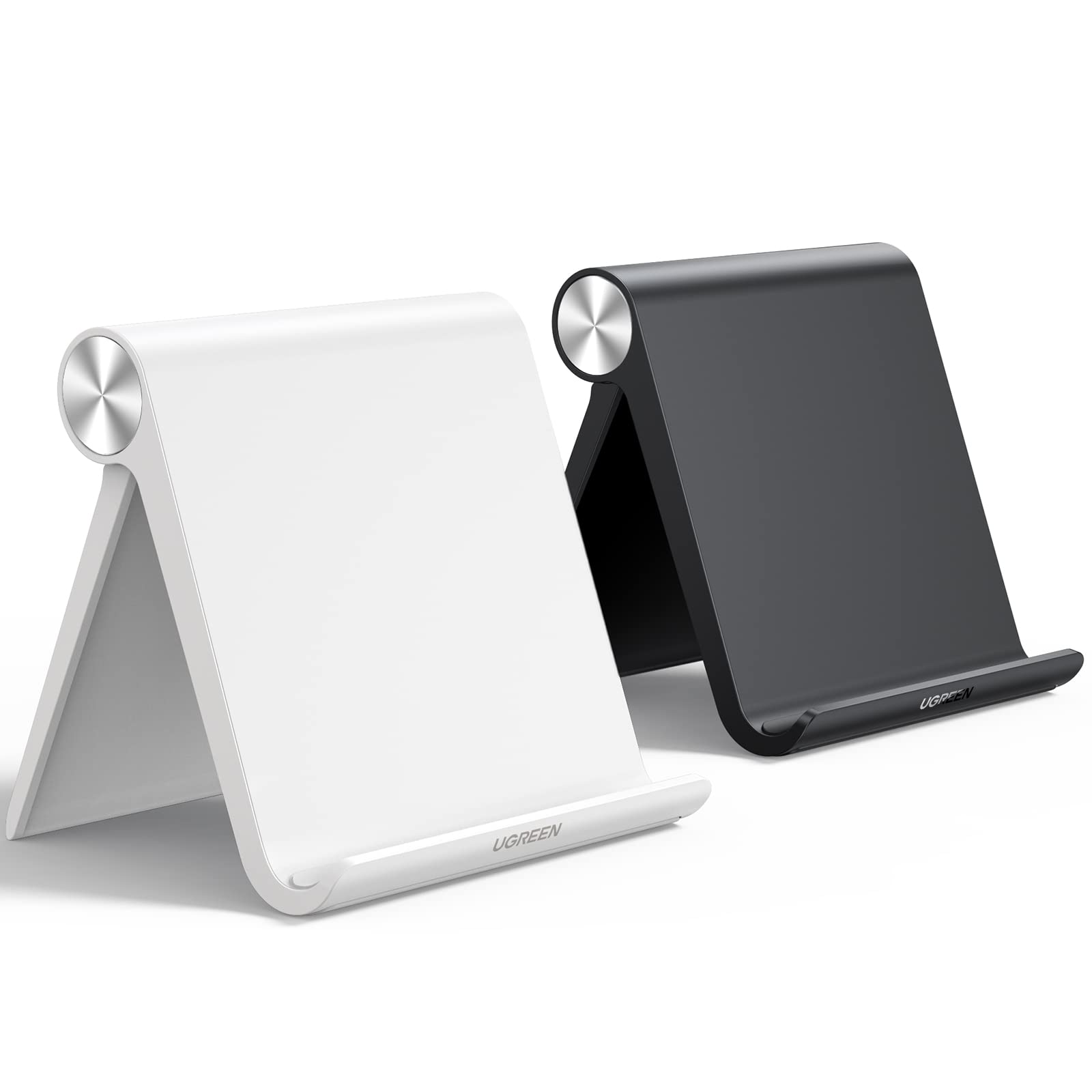 UGREEN Tablet Stand Holder for Desk 2 Pack Stand Compatible with iPad 10.2 11 Inch 9.7 Pro Mini 6 5 4 3, Desktop Portable Phone Holder Adjustable Home Office Accessories, Black and White